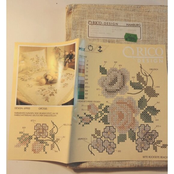 Rico Design Embroidery Tablecloth Kit 69900 Beige Stamped Cross Stitch Linen - Picture 1 of 16